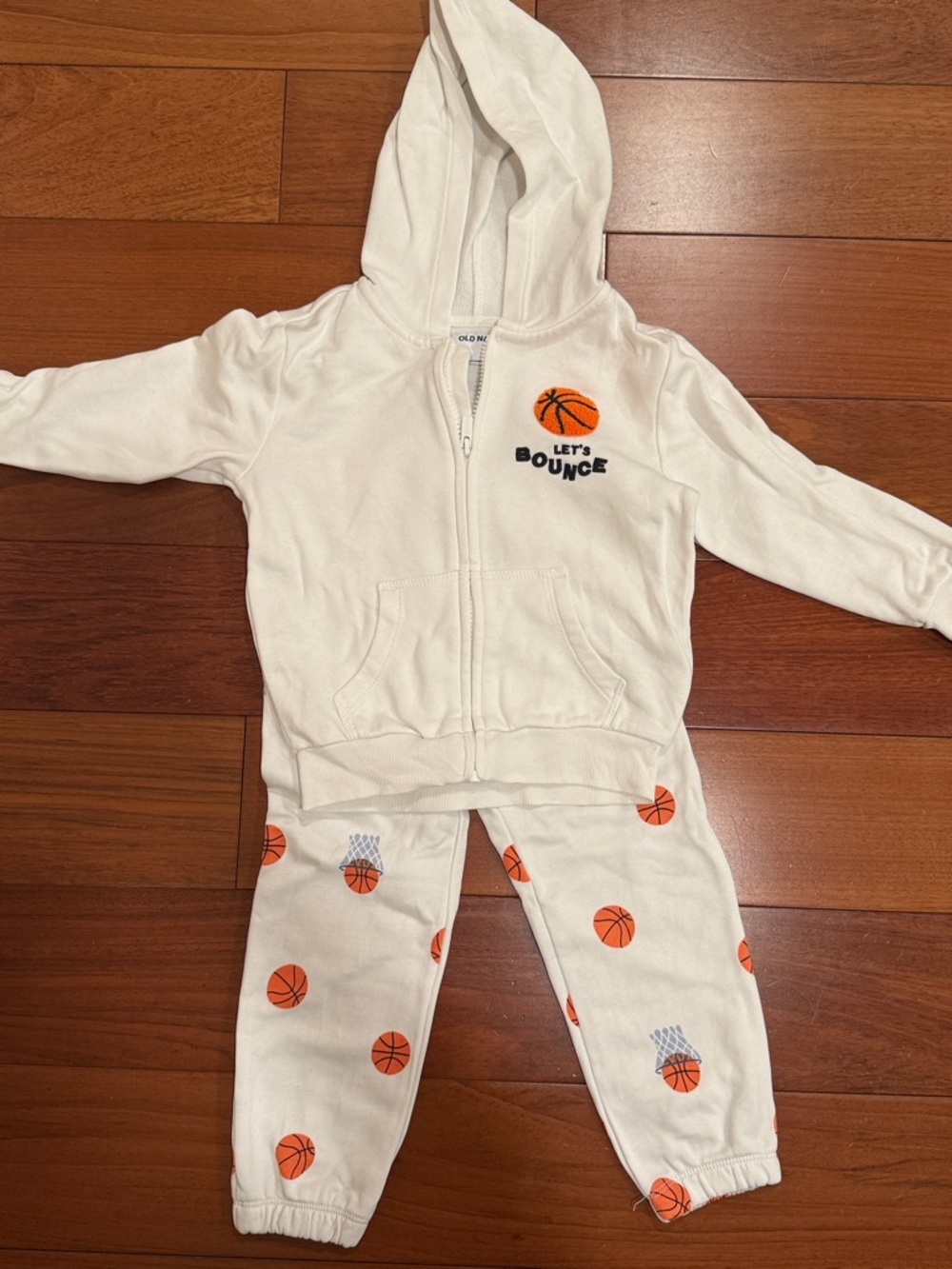 White Kids Hoodie & Jogger Set with Orange Basketball Print